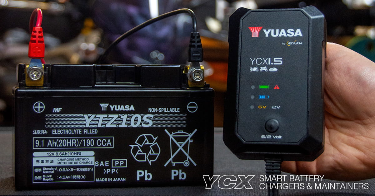 Yuasa motorcykelbatteri och laddare YCX1.5